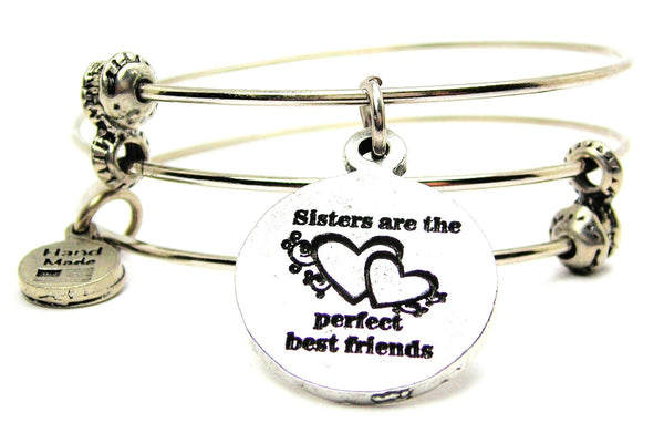 Hearts Sisters Are The Perfect Best Friends Triple Style Expandable Bangle Bracelet