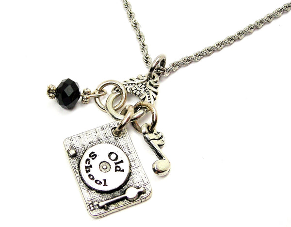 Old School Record Player Catalog Necklace -  Black