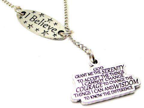 I Believe And Serenity Prayer Lariat Necklace