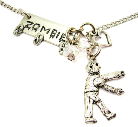 Zombie With Faces And Little Walking Zombie Lariat Necklace