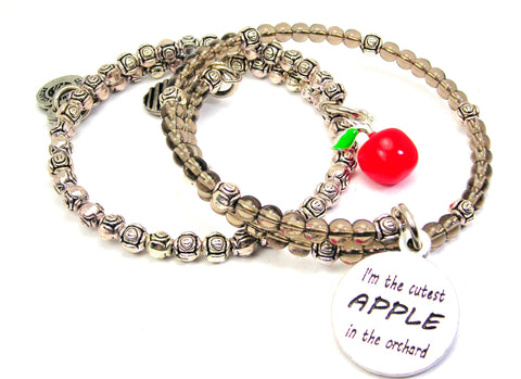 I'm The Cutest Apple In The Orchard Delicate Glass And Roses Wrap Bracelet Set