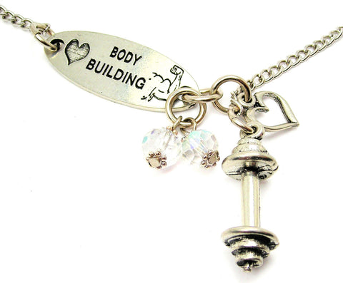 Love Body Building And Barbell Lariat Necklace