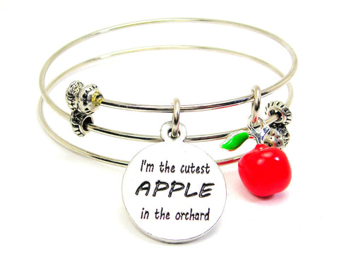 I'm The Cutest APPLE In The Orchard With Apple Charm Triple Style Expandable Bangle Bracelet
