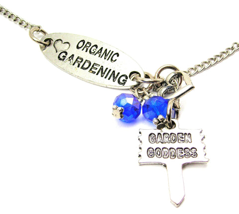 Love Organic Gardening And Garden Goddess Sign Lariat Necklace