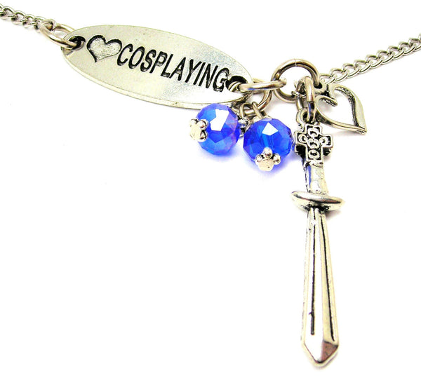 Love Cosplaying And Sword With Cross Lariat Necklace