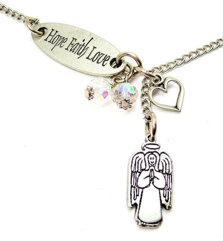 Hope Faith Love And Smiling Angel With Halo Lariat Necklace