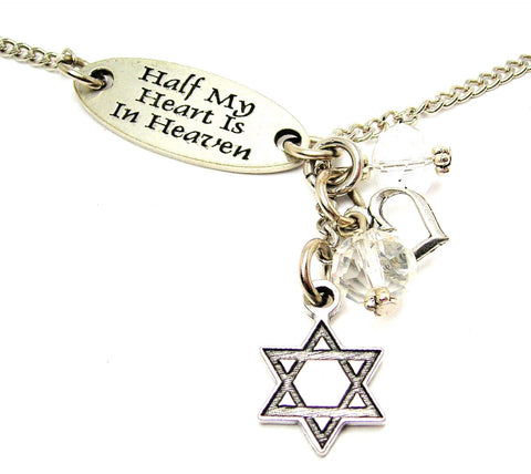 Half My Heart Is In Heaven And Engraved Star Of David Lariat Necklace