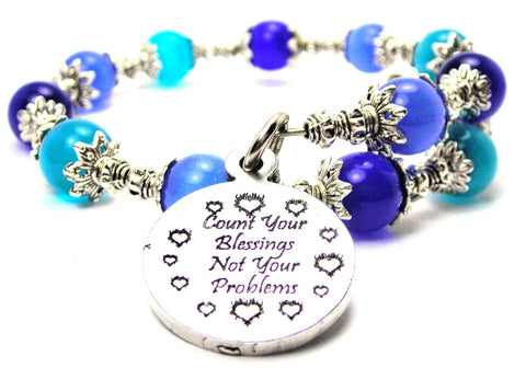 Count Your Blessings Not Your Problems Cat's Eye Beaded Wrap Bracelet