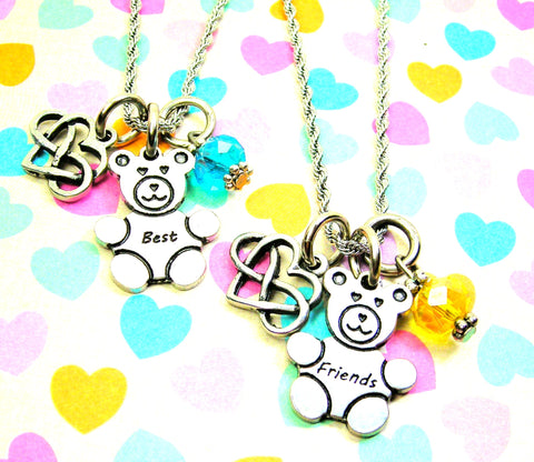 Set Of 2 Best Friends Bears With Infinity Heart Necklaces