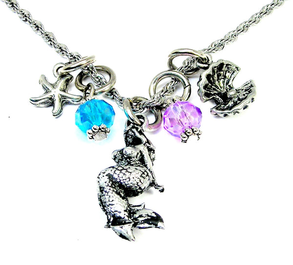 Voluptuous mermaid with starfish and oyster20" Chain Necklace