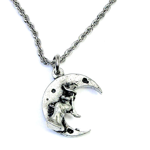 Witch on the moon 3D Single Charm Necklace Witch jewelry