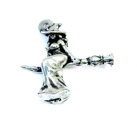3D Witch on broom plus size full figured  Genuine American Pewter Charm