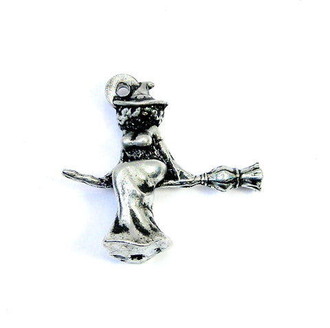 African American 3D Witch on broom plus size full figured  Genuine American Pewter Charm