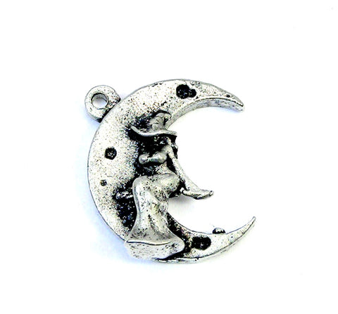 3D Witch on Moon plus size full figured  Genuine American Pewter Charm