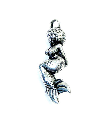 African American 3D Mermaid Genuine American Pewter Charm