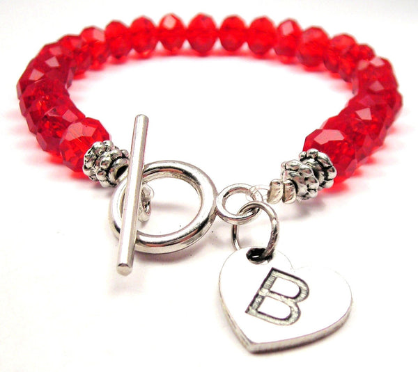 Initial B On A Heart Crystal Beaded Toggle Style Bracelet