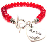 Step-Sister Heart Crystal Beaded Toggle Style Bracelet