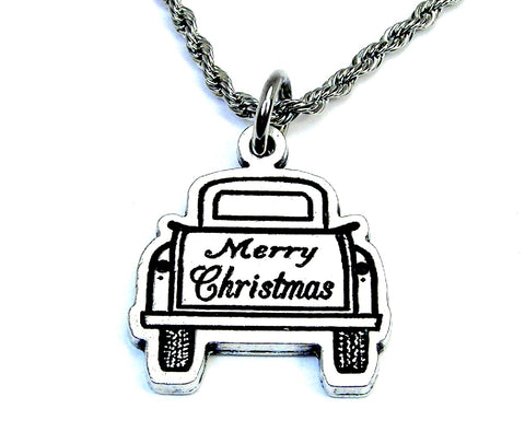 Merry Christmas old truck Single Charm Necklace