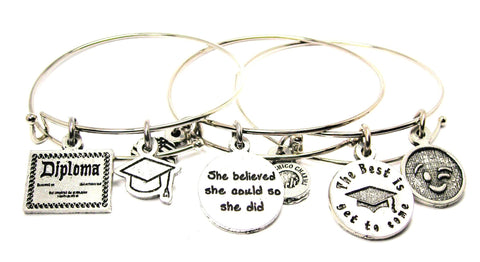 Diploma The Best Is Yet To Come She Believe She Could So She Did  Trio Expandable Bangle Bracelet Set