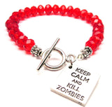 Keep Calm And Kill Zombies Crystal Beaded Toggle Style Bracelet