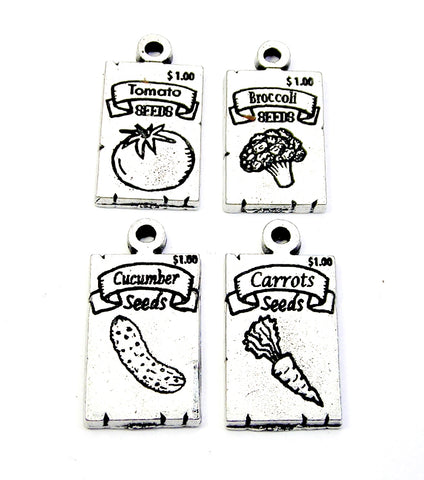 set of 4 Carrot Tomato Cucumber Broccoli  seeds garden packet charms
