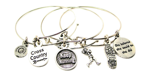 Cross Country Runner She Believe She Could So She Did Trio Expandable Bangle Bracelet Set