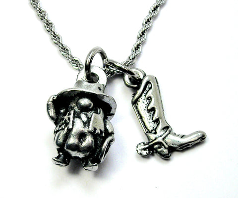 Cowboy Gnome with cowboy boot  3D Single Charm Necklace
