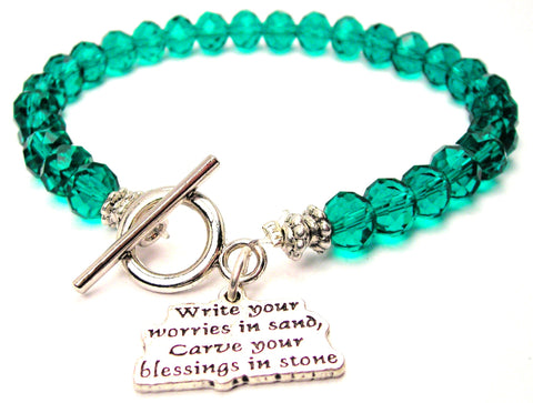 Write Your Worries In Sand, Carve Your Blessings In Stone Crystal Beaded Toggle Style Bracelet
