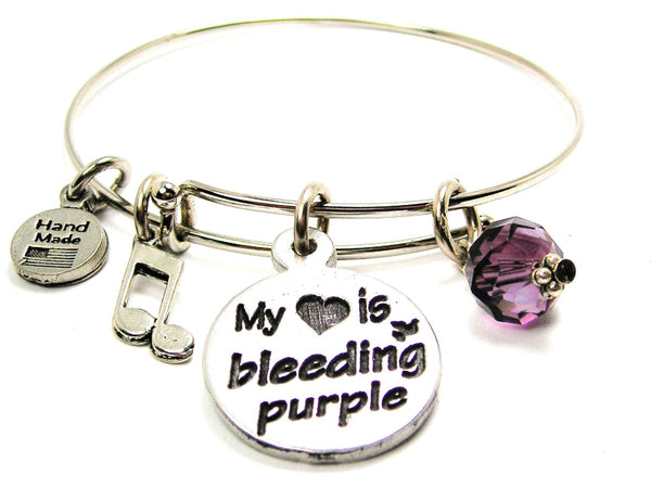 My Heart is Bleeding Purple Expandable Bangle with Purple Crystal