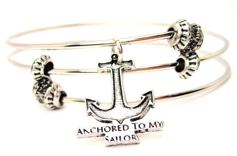 Anchored To My Sailor Triple Style Expandable Bangle Bracelet