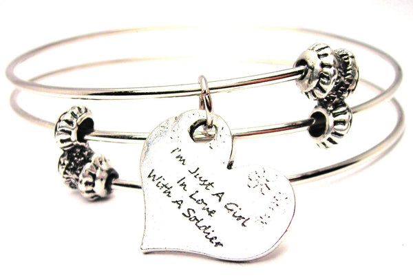 I'm Just A Girl In Love With A Soldier Triple Style Expandable Bangle Bracelet