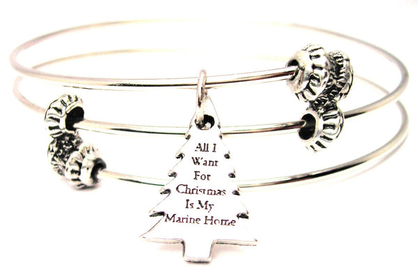 All I Want For Christmas Is My Marine Home Triple Style Expandable Bangle Bracelet