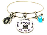 3 Piece PCOS Awareness Ribbon Buterfly Trio Expandable Bangle Bracelet Set
