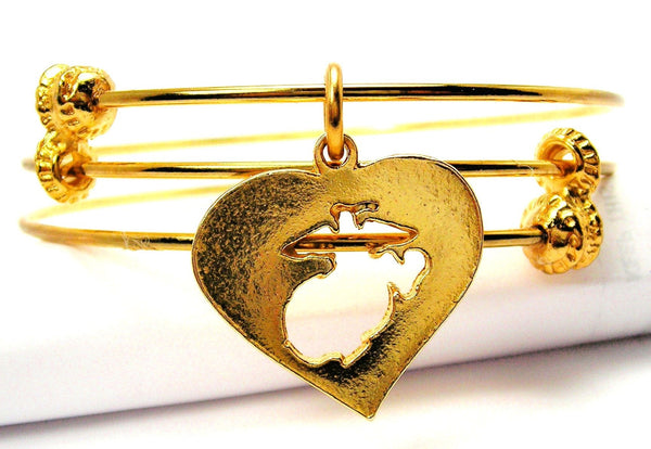 Gold Heart With Cutout Marine Symbol Style Triple Style Expandable Bangle Bracelet