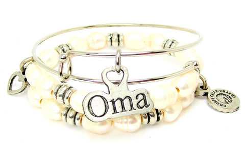 Oma Fresh Water Pearls Expandable Bangle Bracelet Set
