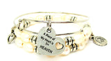 A Piece Of My Heart Is In Heaven Fresh Water Pearls Expandable Bangle Bracelet Set