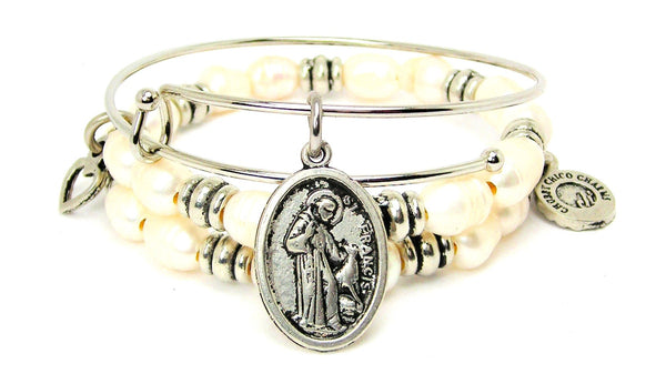 St Francis Fresh Water Pearls Expandable Bangle Bracelet Set