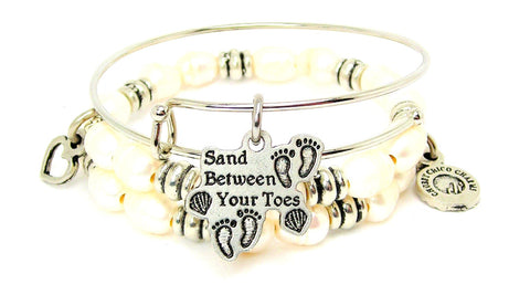 Sand Between Your Toes Fresh Water Pearls Expandable Bangle Bracelet Set