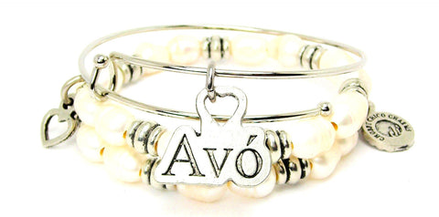 Avo Fresh Water Pearls Expandable Bangle Bracelet Set