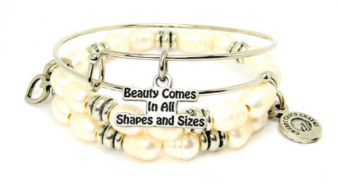 Beauty Comes In All Shapes And Sizes Fresh Water Pearls Expandable Bangle Bracelet Set