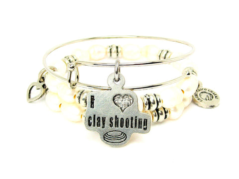 I Love Clay Shooting Fresh Water Pearls Expandable Bangle Bracelet Set
