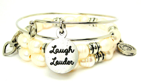 Laugh Louder Fresh Water Pearls Expandable Bangle Bracelet Set