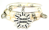 You Are My Sunshine In Sun Fresh Water Pearls Expandable Bangle Bracelet Set