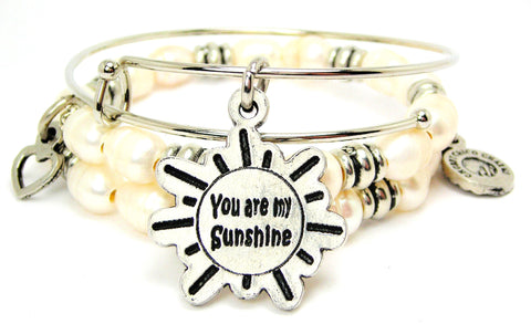 You Are My Sunshine In Sun Fresh Water Pearls Expandable Bangle Bracelet Set