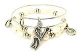 Lacrosse Girl Silhouette With Stick Fresh Water Pearls Expandable Bangle Bracelet Set