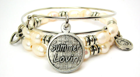 Summer Lovin Fresh Water Pearls Expandable Bangle Bracelet Set