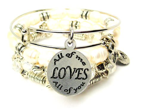 All Of Me Loves All Of You Fresh Water Pearls Expandable Bangle Bracelet Set
