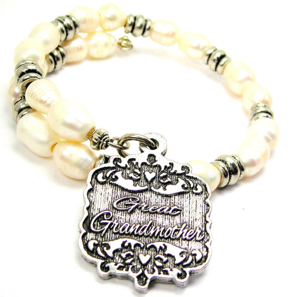 Great Grandmother Victorian Scroll Fresh Water Pearl Wrap Bracelet