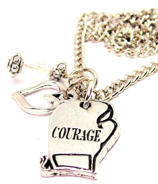 Courage Boxing Glove Necklace with Small Heart