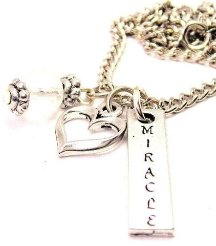 Miracle Long Tab Necklace with Small Heart